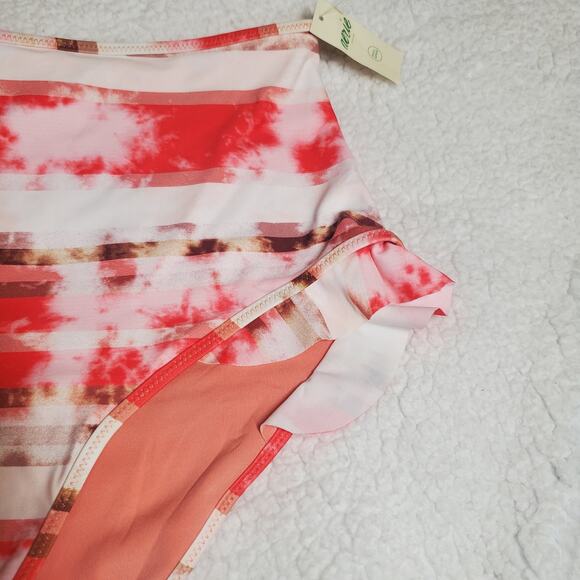 Aerie High Waisted Full Coverage Ruffle Tie Dye Pink Bikini Swim Bottoms NWT M - Picture 4 of 13